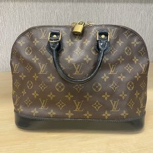 Authentic Vintage Louis Vuitton Alma Handbag Black Custom Leather with LV Lock